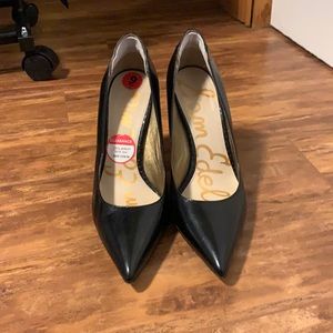 Black leather high heels